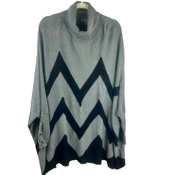 Joseph A Turtleneck Sweater Women Plus 2X Gray Black Dolman Sleeves Chevron‎ - Picture 1 of 8